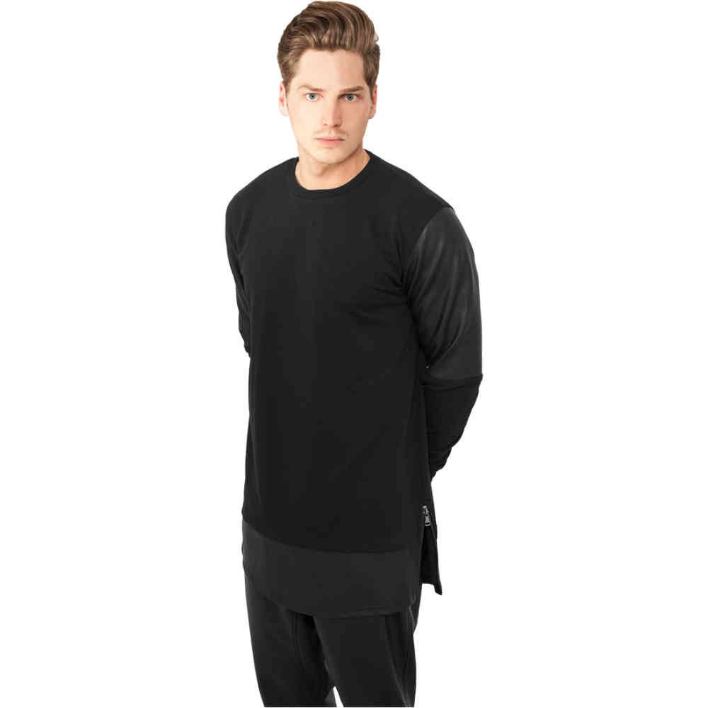 Urban Classics - Long Zipped Leather Imitation Sweater/trui - Zwart
